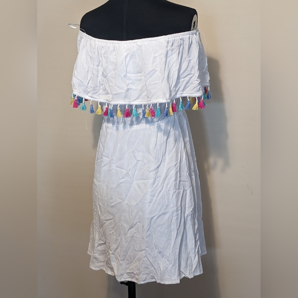NWT Tassel Off The Shoulder Mini Dress - White - Picture 3 of 5